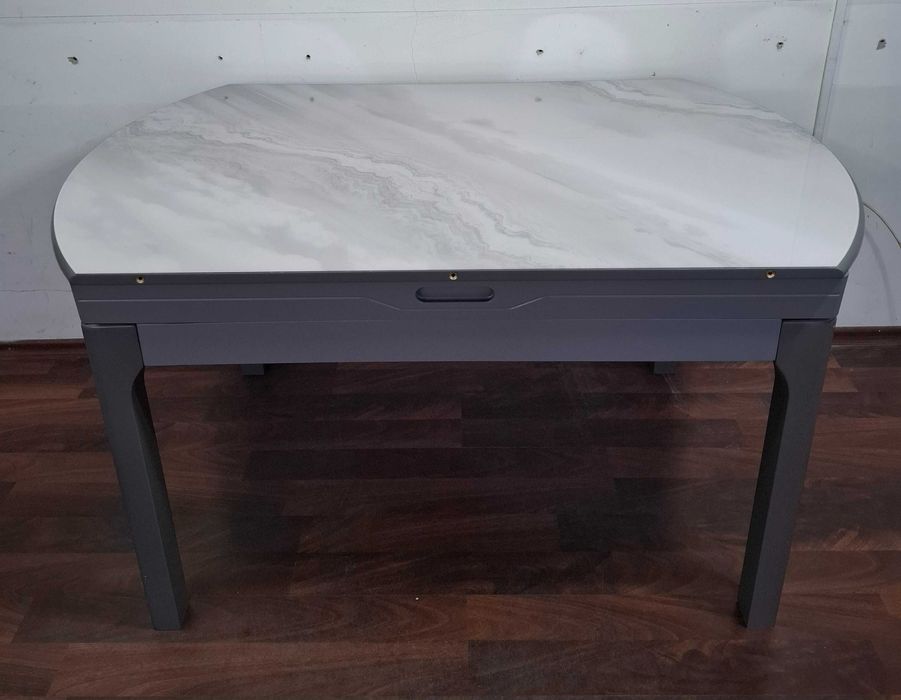 Masa MARMURA Alba cu insertii gri in valuri 135x85->135x135