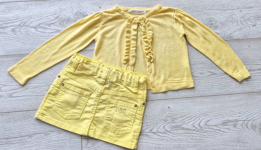 Кокетен сет деним пола и жилетка, 2-3 г.