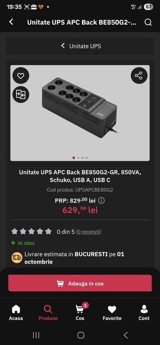 UPS APC Back BE850G2-GR, 850VA nou sigilat