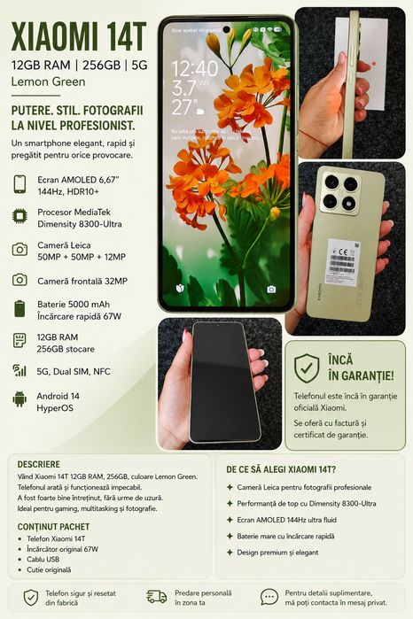 Xiaomi 14T 12GB RAM / 256GB, Lemon Green