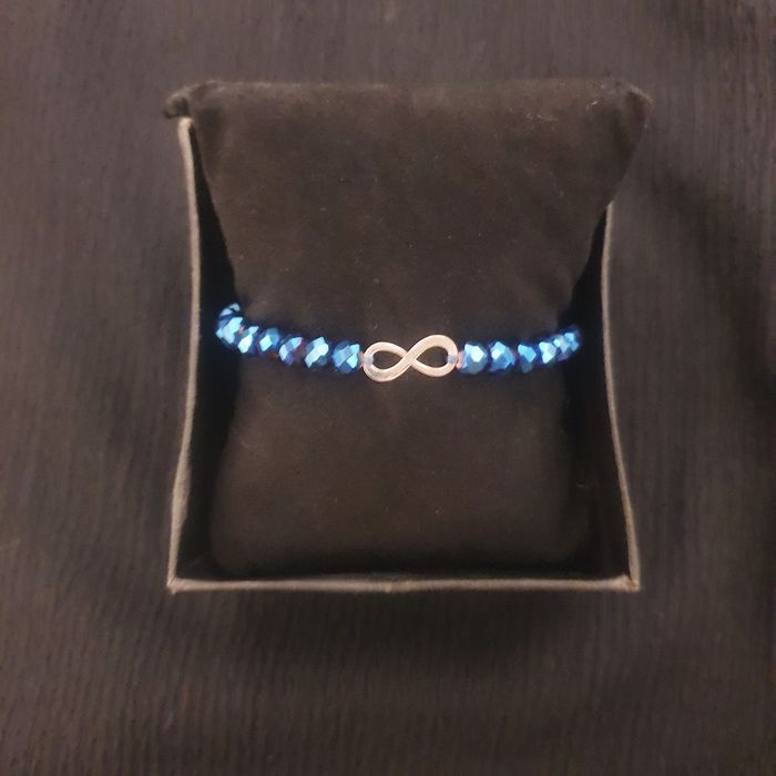 Bratara argint simbol infinit cristale albastre reglabila