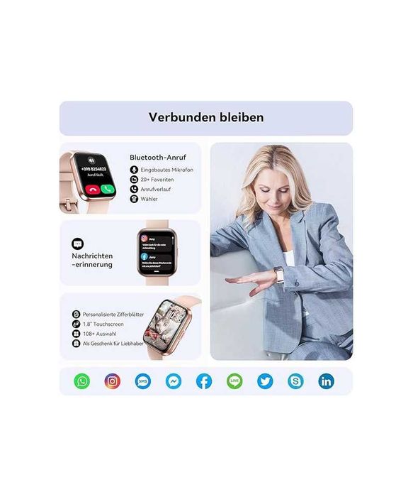 Smartwatch 1.8 inch, roz, ENOMIR