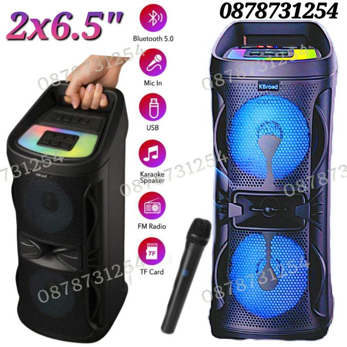 Преносима Караоке Тонколона 2х6.5 инча с Безжичен Микрофон и Блутуут