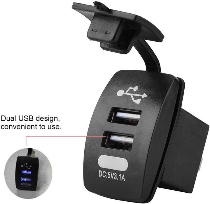 Зарядно с 2 USB портове за вграждане за автомобил- 12/24V- DC 5V/3.1A.