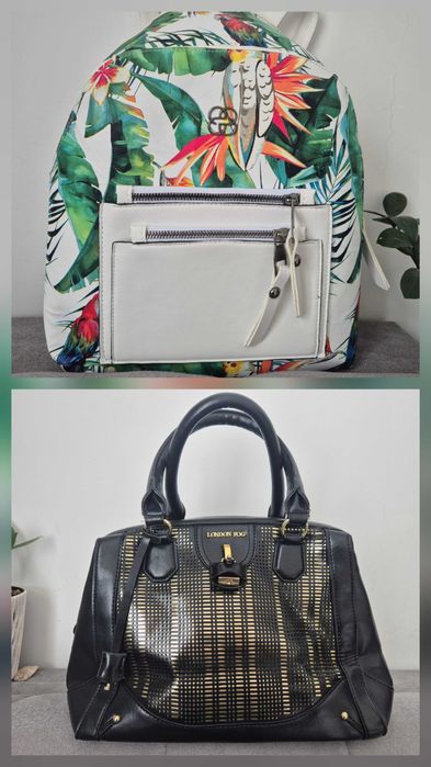 Дамска раница в бяло & дамска чанта London Fog в черно и златисто