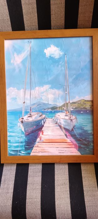 Шикозен Абстрактен Платнен Постер с Котка в Каре - С Рамка, Цветен Гео