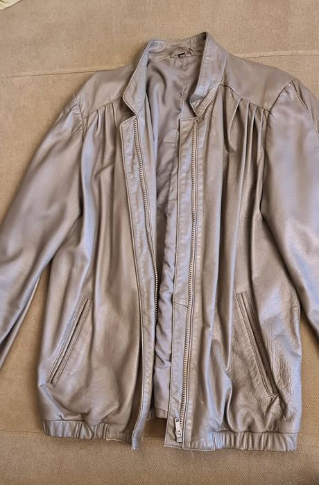 Geaca de piele naturala, culoare gri, marime S-M