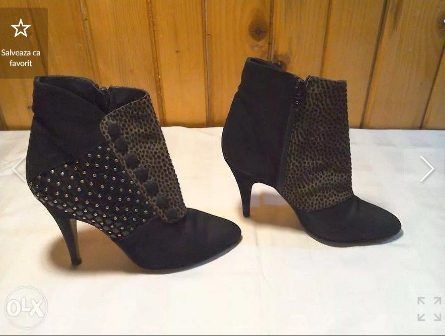 Ghetuțe negre cu maro din piele întoarsă - 35