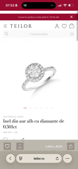 Inel Teilor diamante, marime 50, ca nou.