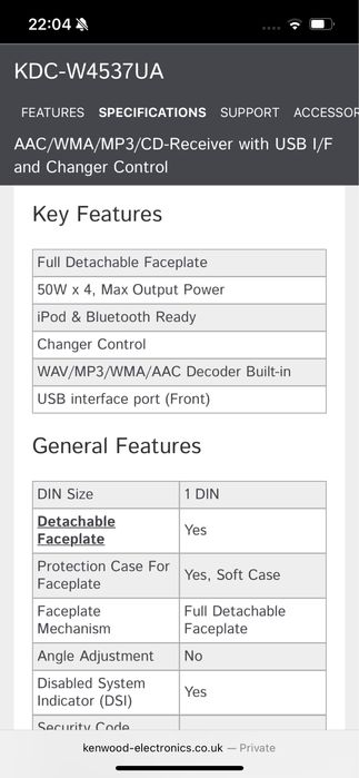 Автомобилен CD/USB плеър Kenwood KDC-W4537UA