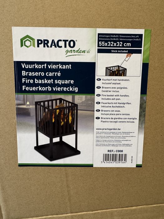 Coș de foc pătrat Practo Garden - 32 x 32 x 55 cm - Negru