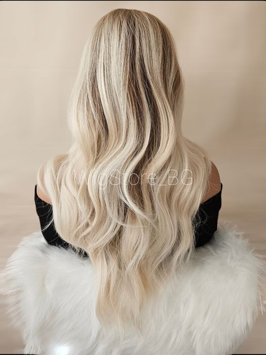 Средна дължина руса перука на кичури без бретон