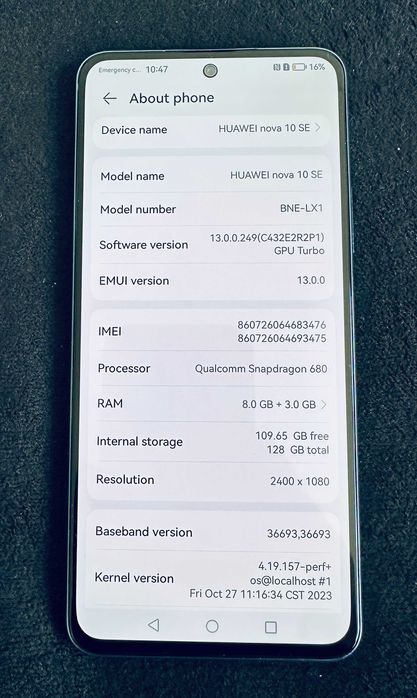 Телефон HUAWEI Nova 10 SE, 128GB, 8GB RAM, 100% Battery health