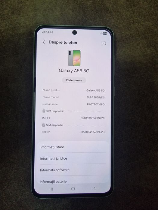 Vând Samsung A56, 8 GB RAM, 256 GB