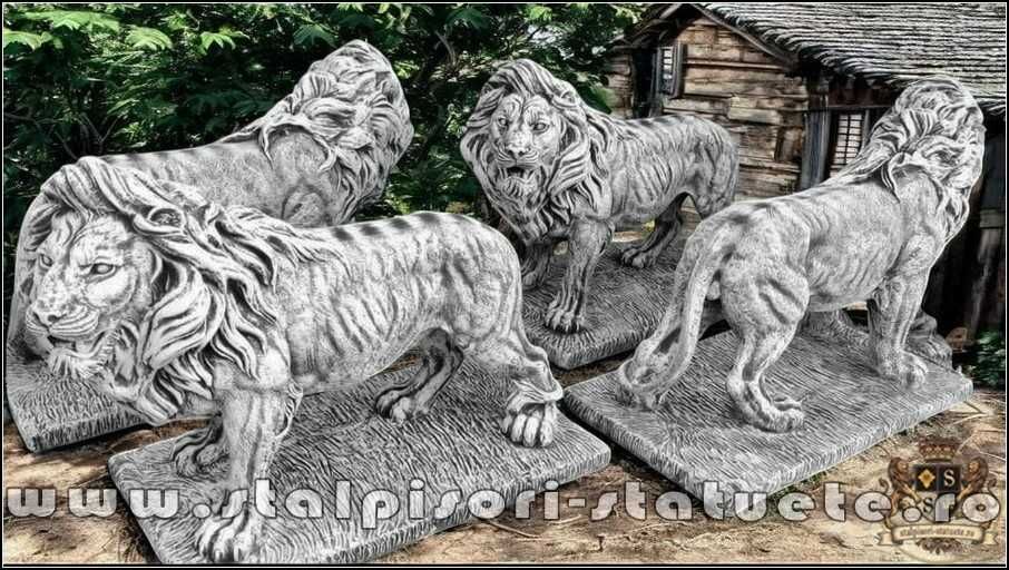 Statuetă leu mare în picioare, gri patinat, model S33.