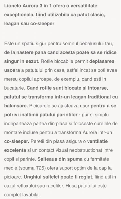 Patut pentru copii Lionelo Aurora, co-sleeper, 3 in 1