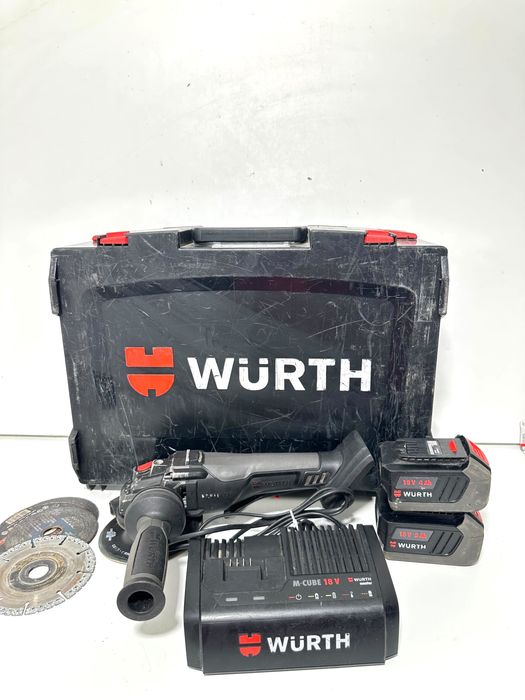 Wurth Master AWS 18-125 Compact M-CUBE 18V - Polizor unghiular cu acumulator, 2 baterii, incarcator si valiza