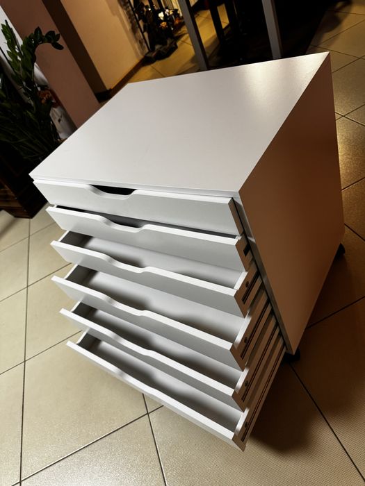 Comoda / mobila cu sertare ALEX alb cu rotile