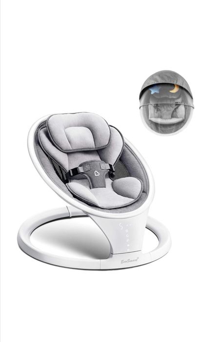 Leagan Electric EvoSmart™ SW, Multifunctional Pentru Bebelusi cu Acoperis Rabatabil Si Plasa Protectie Tantari, Conexiune Bluetooth, 5 Trepte