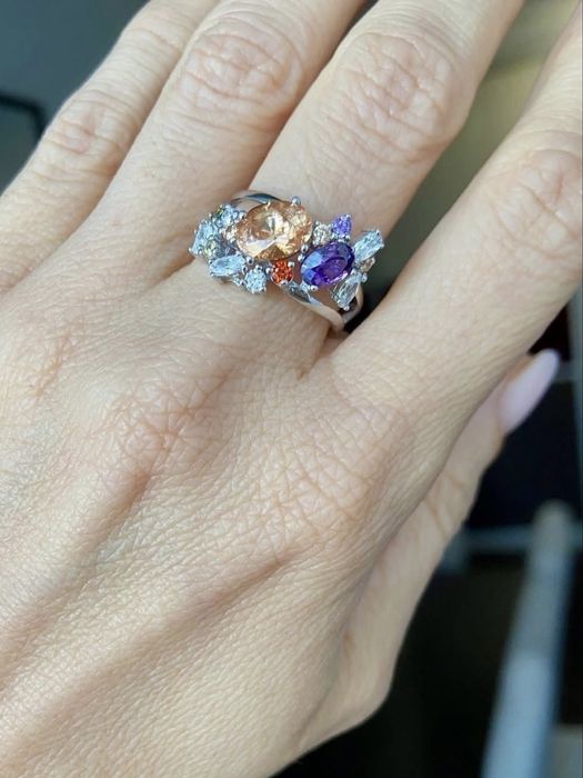 inel superb din argint cu citrin si ametist