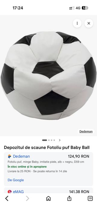 Fotoliu puf, minge Baby, imitatie piele, alb + negru, D59 cm