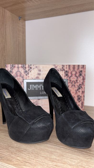 Pantofi cu toc negri piele intoarsa /cu platforma
