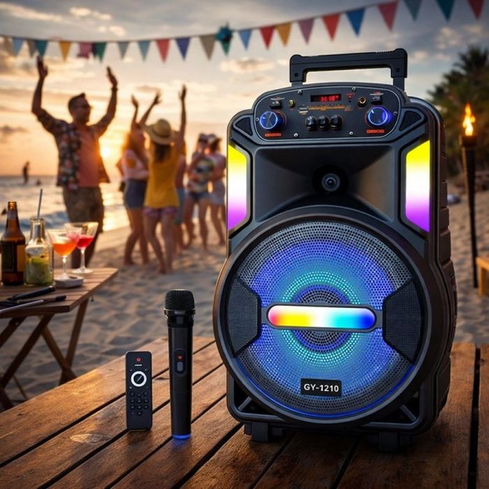 Мощна парти тонколона – двоен 8" говорител, 40W RMS, Bluetooth, караок