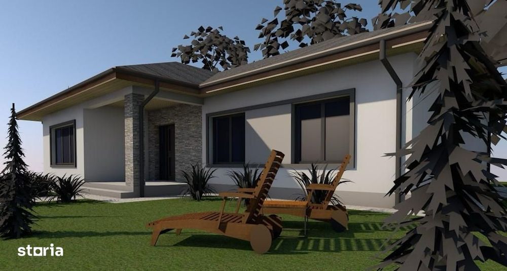 Casa moderna parter, zona excelenta – 3 camere, terasa, teren 6 arii