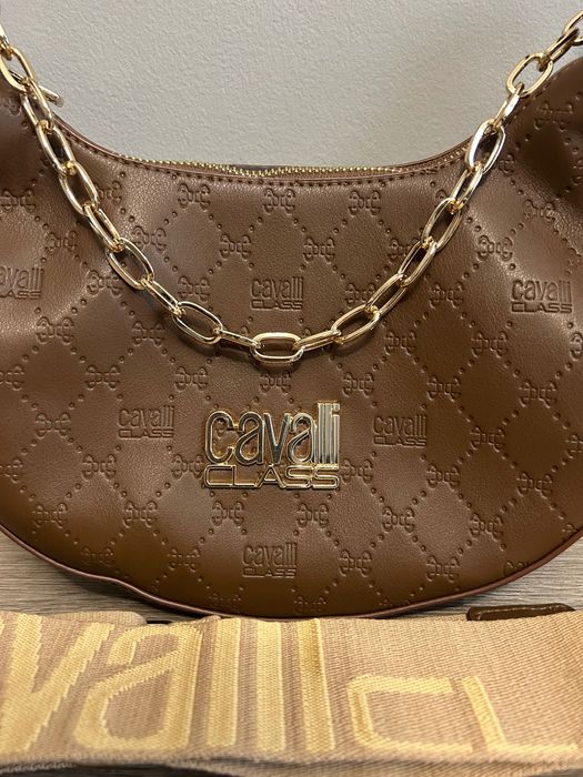 Кафява кожена чанта cavalli