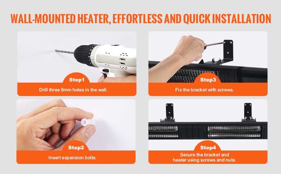 Инфрачервена двойна печка Vevor 102см 3000W Карбонов отоплител