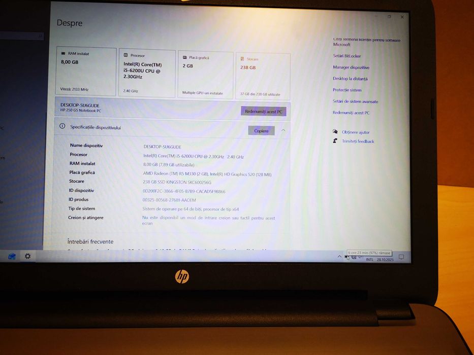 Laptop HP 250G5 i5,15.6FHD,8GbDDR4,SSD256GB,AMD RadeonR5M430 2GB,Win10