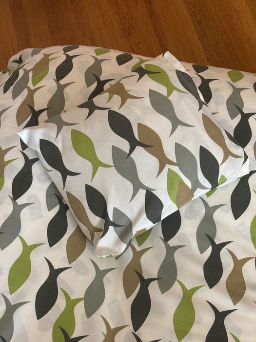 Пуф за сядане с калъф с рибки + декоративна възглавница