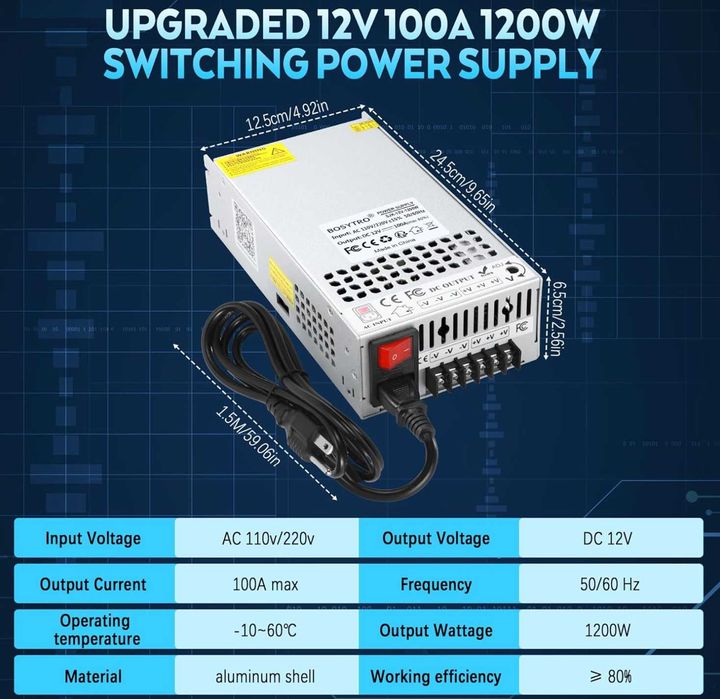 Sursă de alimentare îmbunătățită 12V 100A 1200W