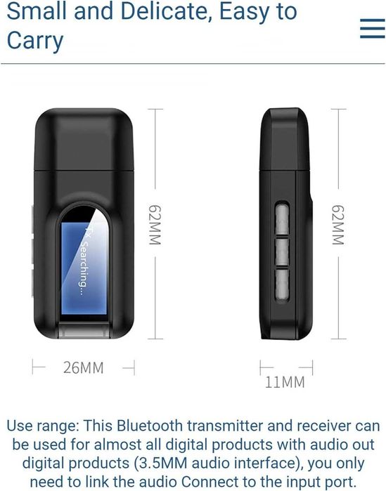Bluetooth 5.0, 2 в 1 USB преносим аудио адаптер с LCD дисплей