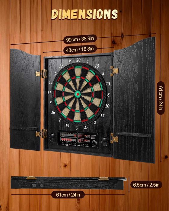 Plansa darts electronică Yirinatek cu cabinet, 12 săgeți, alimentator -  Stare  foarte buna