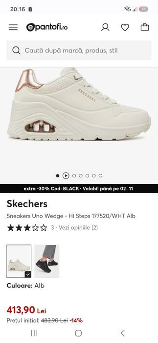 Adidasi Skechers Sneakers Uno Wedge - Alb 38 dama