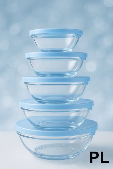 Комплект от 5 тенджери със стъклени капаци + 5 стъклени купи с капак