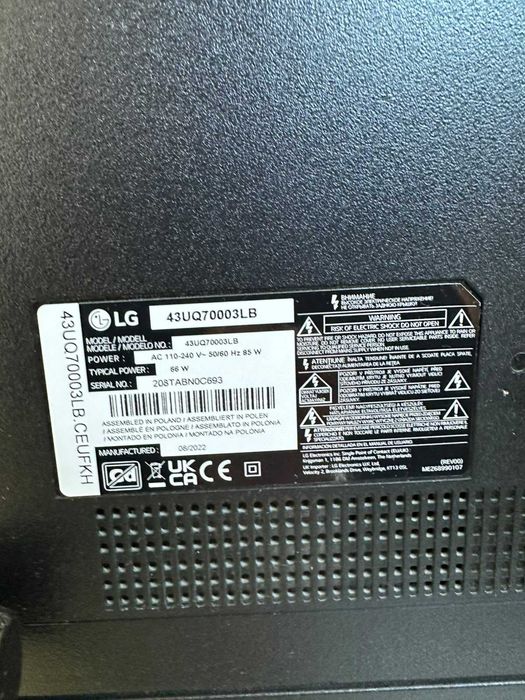 Smart TV 110cm LG 43UQ70003LB (ECA27 B.51271)-Garantie 2 ani!