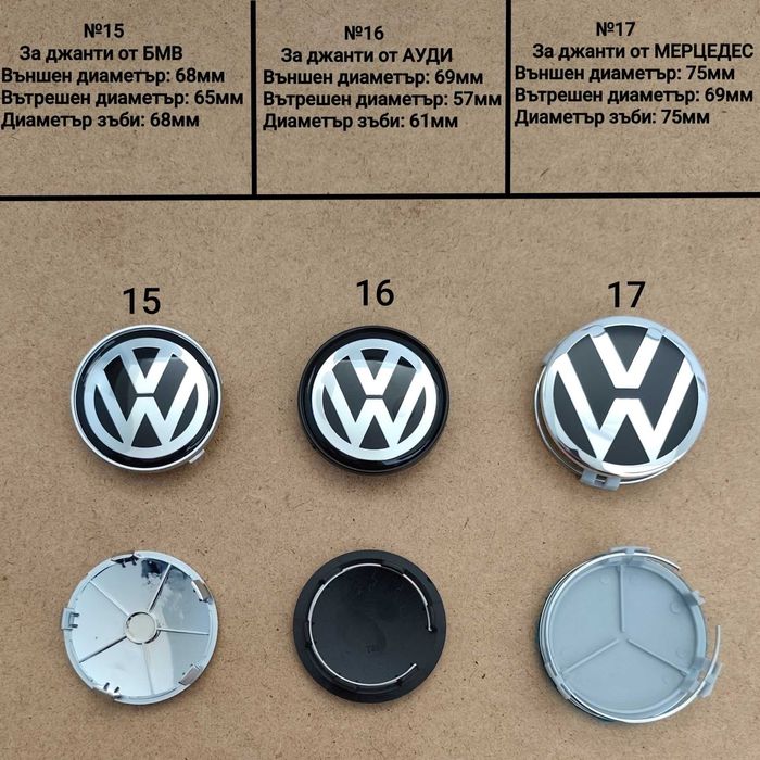 Капачки с лого / емблема  VW за джанти от мерцедес 75 мм