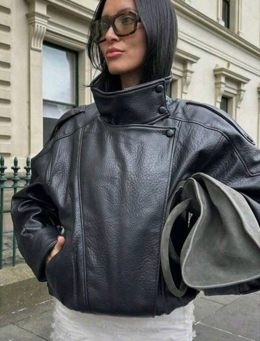 Кожено яке с яка oversize