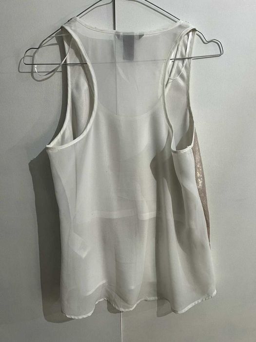 maiou tricou top alb cu paiete aurii H&M marimea 34 XS
