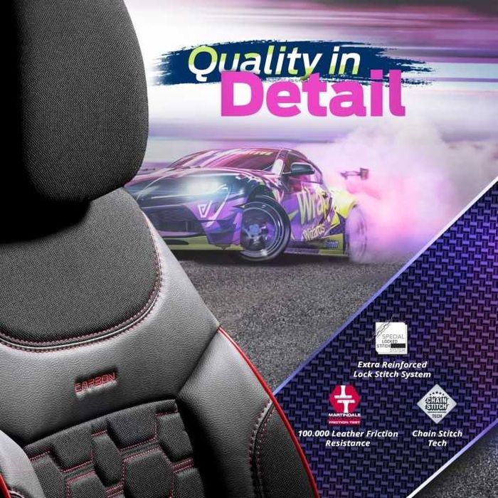 К-т Луксозна Тапицерия Automat-OTOM, Черна с червен шев, CARBON Design