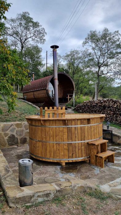 Външна сауна с печка на дърва