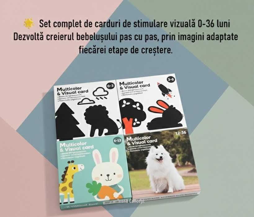 80 carduri pentru stimulare vizuala si cognitiva bebelusi, 0-36 luni