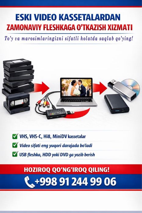 VHS video, Mini DV kasetadagi videolarni Fleshkaga o'tkazib beramiz