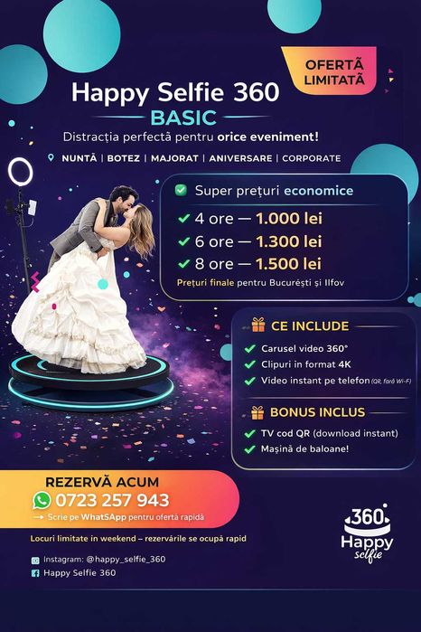 2026 SALE – HappySelfie360 & Cabina Foto | Fum Greu & Reduceri TOP
