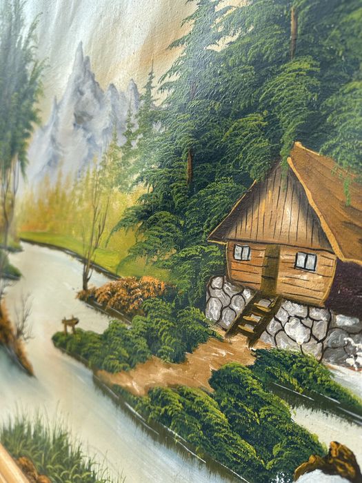 Tablou pictat pe pânză, peisaj, semnat Sincu P. – 120×85 cm