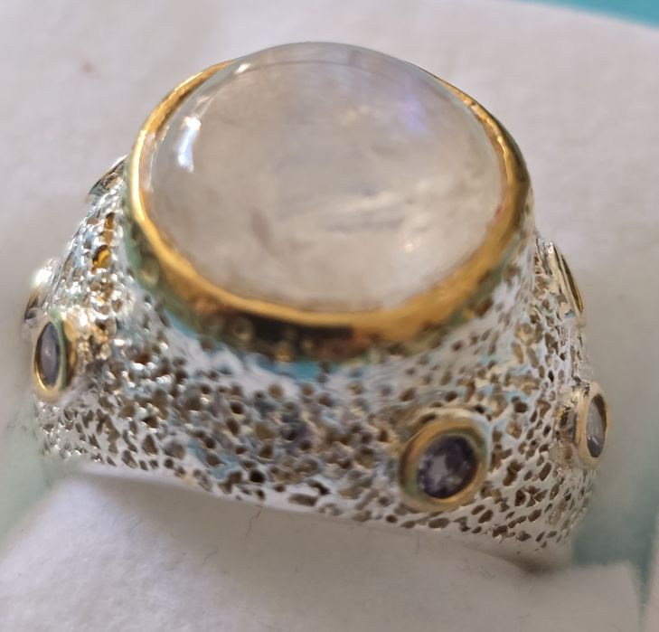 Inel Ag 925 cu piatra lunii si ametiste