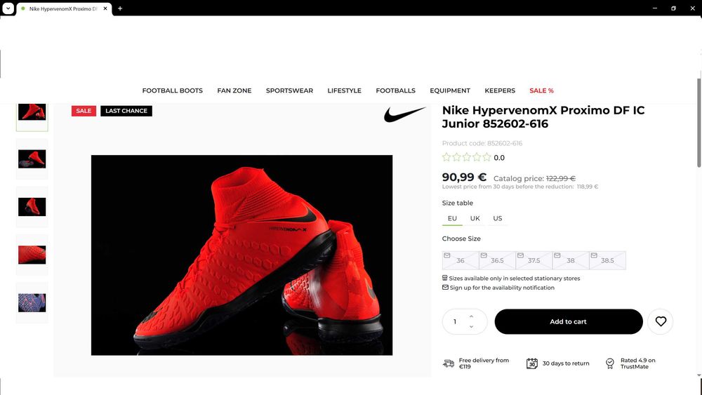 NIKE HYPERVENOM X Proximo Shoes Размер EUR 36 / UK 3,5 за зала 374-14-S