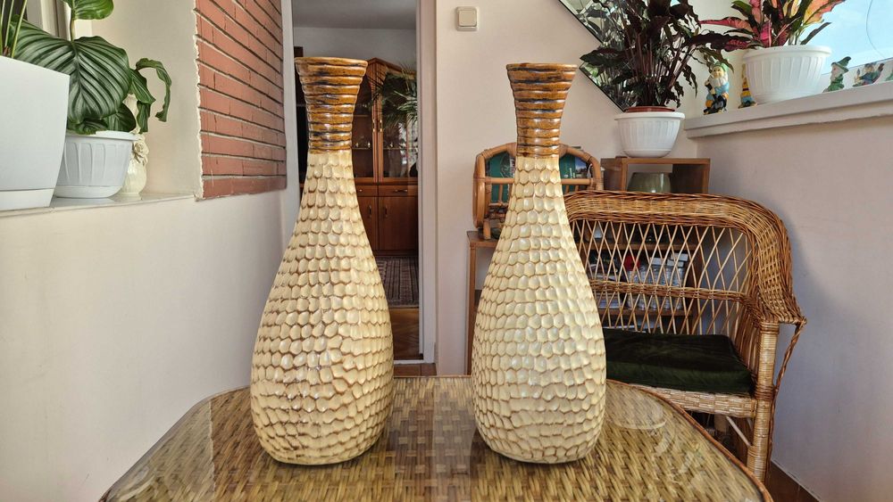 Set 2 vaze decorative mari din ceramica texturata / vaze podea